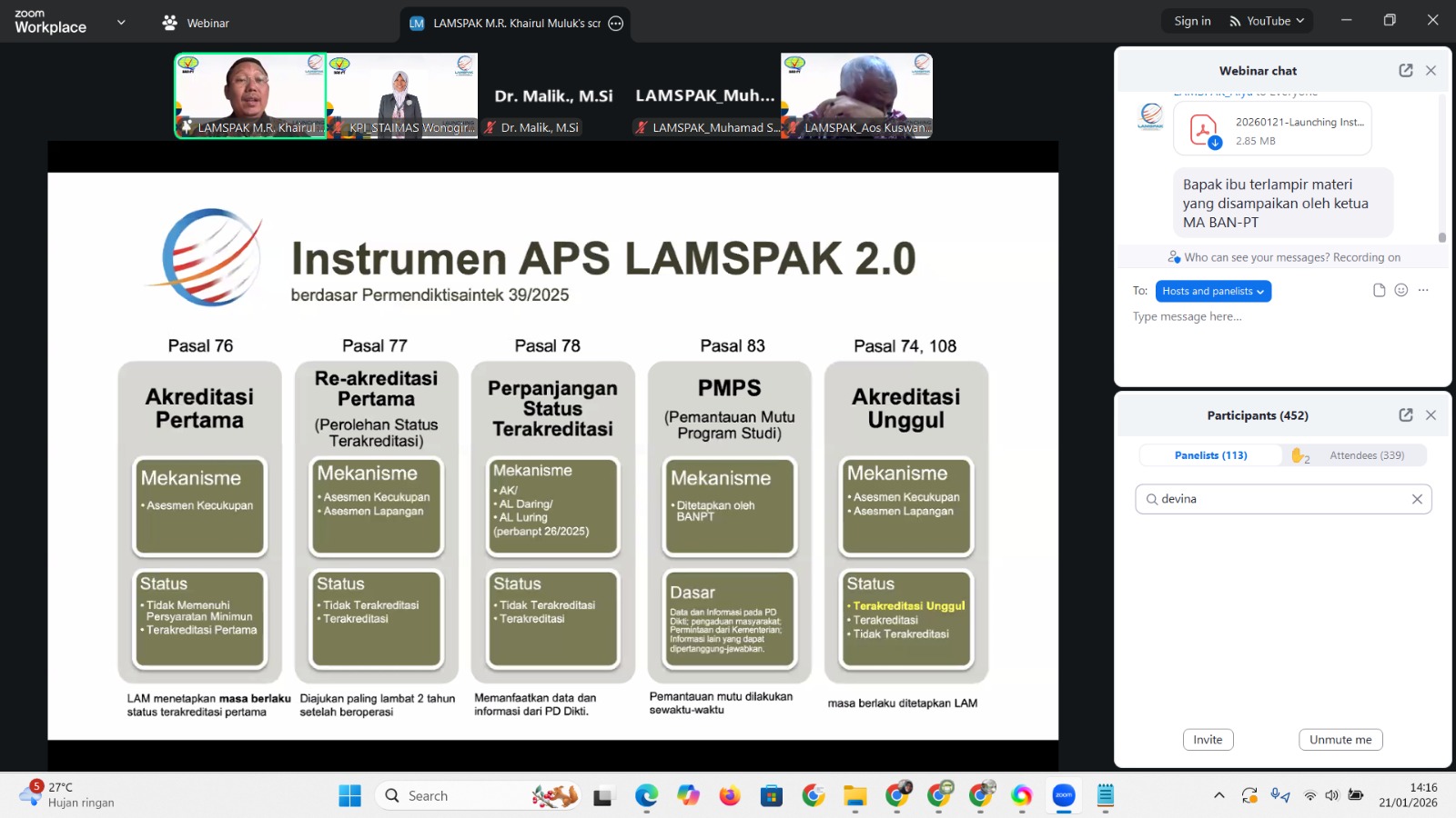 Materi sosialisasi pemanfaatan IAPS Lamspak saat mungg